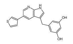 5-[(5-thiophen-3-yl-1H-pyrrolo[2,3-b]pyridin-3-yl)methyl]benzene-1,3-diol Structure
