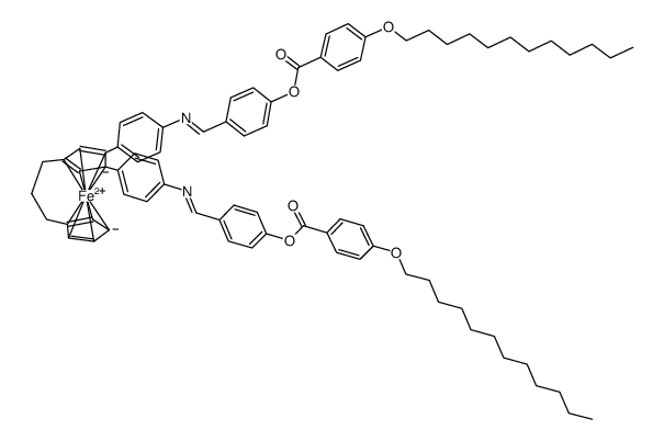 3,4-di(4-[4-(4-dodecyloxybenzoyloxy)benzaldimino]phenyl)[3]ferrocenophane结构式