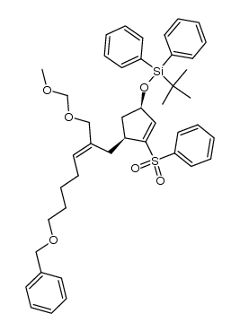 (((1R,4S)-4-((E)-7-(benzyloxy)-2-((methoxymethoxy)methyl)hept-2-en-1-yl)-3-(phenylsulfonyl)cyclopent-2-en-1-yl)oxy)(tert-butyl)diphenylsilane结构式