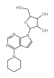 2-(hydroxymethyl)-5-[5-(1-piperidyl)-2,4,9-triazabicyclo[4.3.0]nona-2,4,7,10-tetraen-9-yl]oxolane-3,4-diol结构式