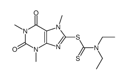 Carbamodithioic acid, diethyl-, 2,3,6,7-tetrahydro-2,6-dioxo-1,3,7-tri methyl-1H-purin-8-yl ester Structure