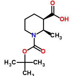(2R,3R)-2-Methyl-1-{[(2-methyl-2-propanyl)oxy]carbonyl}-3-piperidinecarboxylic acid结构式