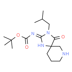 (3-异丁基-4-氧代-1,3,7-三氮杂螺[4.5]癸-1-烯-2-基)氨基甲酸叔丁酯结构式