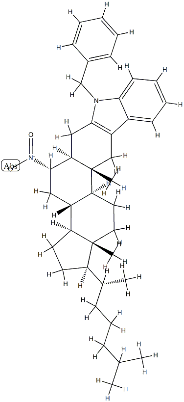 6α-Nitro-1'-phenylmethyl-1'H-5α-cholest-2-eno[3,2-b]indole Structure