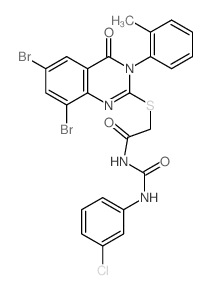 Acetamide, N-[[(3-chlorophenyl)amino]carbonyl]-2-[[6,8-dibromo-3,4-dihydro-3-(2-methylphenyl)-4-oxo-2-quinazolinyl]thio]- structure