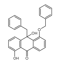 10-benzyl-5-(benzyloxy)-1,10-dihydroxyanthracen-9(10H)-one结构式