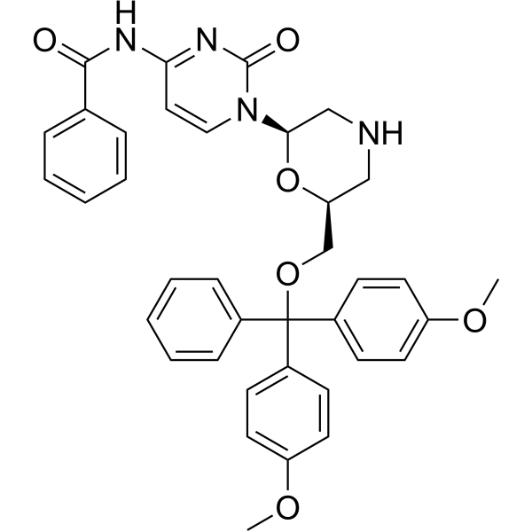 N4-Benzoyl-7’-O-(4,4’-dimethoxytrityloxy)morpholinocytosine Structure