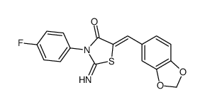 (5Z)-5-(1,3-Benzodioxol-5-ylmethylene)-3-(4-fluorophenyl)-2-imino -1,3-thiazolidin-4-one Structure