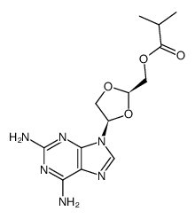 isobutyric acid 4(R)-(2,6-diamino-purin-9-yl)-[1,3]-dioxolan-2(R)-yl-methyl ester Structure