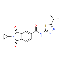 2-cyclopropyl-1,3-dioxo-N-[(2E)-5-(propan-2-yl)-1,3,4-thiadiazol-2(3H)-ylidene]-2,3-dihydro-1H-isoindole-5-carboxamide structure