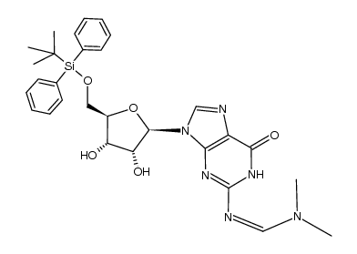 5'-O-[(tert-butyl)diphenylsilyl]-2-[(dimethylamino)methylidene]guanosine结构式