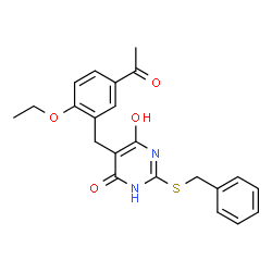 1-(3-{[2-(benzylsulfanyl)-4,6-dihydroxypyrimidin-5-yl]methyl}-4-ethoxyphenyl)ethanone结构式