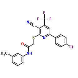 2-{[6-(4-Chlorophenyl)-3-cyano-4-(trifluoromethyl)-2-pyridinyl]sulfanyl}-N-(3-methylphenyl)acetamide结构式