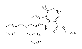 Azepino[4,5-b]indole-5-carboxylic acid, 8-[bis(phenylmethyl)amino]-1,2,3,6-tetrahydro-1,1-dimethyl-, ethyl ester structure