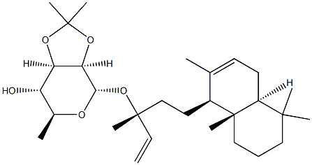 (13R)-13-[(2-O,3-O-Isopropylidene-6-deoxyα-L-mannopyranosyl)oxy]labda-7,14-diene结构式