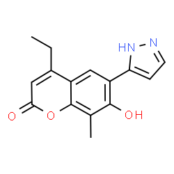 4-ethyl-7-hydroxy-8-methyl-6-(1H-pyrazol-3-yl)-2H-chromen-2-one Structure