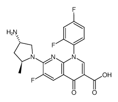 7-(4'-amino-2'-methylpyrrolidinyl)-1-(2,4-difluorophenyl)-1,4-dihydro-6-fluoro-4-oxo-1,8-naphthyridine-3-carboxylic acid structure