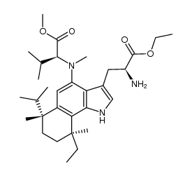 Ethyl (αS,6R,9S)-α-amino-6,9-dimethyl-9-ethyl-4-[[(S)-1-(methoxycarbonyl)-2-methylpropyl]methylamino]-6-(1-methylethyl)-6,7,8,9-tetrahydro-1H-benz[g]indole-3-propanoate结构式