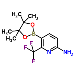 5-(4,4,5,5-Tetramethyl-[1,3,2]dioxaborolan-2-yl)-6-trifluoromethyl-pyridin-2-ylamine结构式