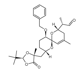 (S)-2-((2S,6R,8S,11R)-11-(benzyloxy)-8-(((2S,4R)-2-(tert-butyl)-4-methyl-5-oxo-1,3-dioxolan-4-yl)methyl)-4-methyl-1,7-dioxaspiro[5.5]undec-4-en-2-yl)propanal结构式