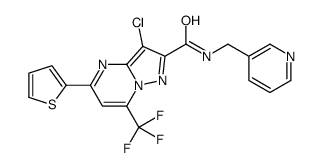 3-chloro-N-(pyridin-3-ylmethyl)-5-thiophen-2-yl-7-(trifluoromethyl)pyrazolo[1,5-a]pyrimidine-2-carboxamide结构式
