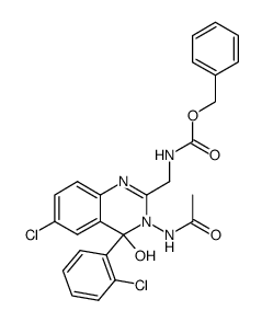 3-(acetylamino)-2-[[(benzyloxycarbonyl)amino]methyl]-6-chloro-4-(2-chlorophenyl)-3,4-dihydro-4-hydroxyquinazoline结构式