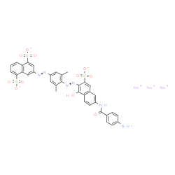 3-[[4-[[6-[(4-Aminobenzoyl)amino]-1-hydroxy-3-sulfo-2-naphtyl]azo]-3,5-dimethylphenyl]azo]-1,5-naphthalenedisulfonic acid trisodium salt Structure