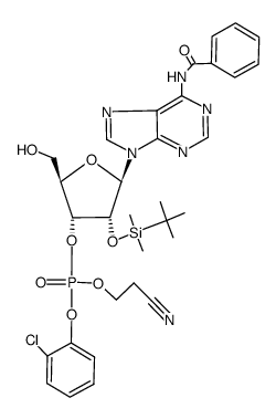 N6-Benzoyl-2'-O-(tert-butyldimethylsilyl)adenosin-3'-(o-chlorphenyl)(β-cyanethyl)phosphat Structure