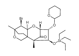 3α-[(tetrahydropyranyl)oxy]-4β-[(triethylsilyl)oxy]-10β-bromo-9α,15-epoxy-13-nortrichothecan-12-one Structure
