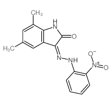 5,7-dimethyl-3-[2-(2-nitrophenyl)hydrazinyl]indol-2-one结构式