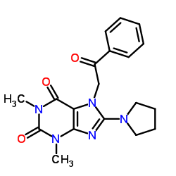 1,3-Dimethyl-7-(2-oxo-2-phenylethyl)-8-(1-pyrrolidinyl)-3,7-dihydro-1H-purine-2,6-dione结构式