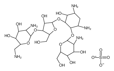 (2S,3S,4R,5R,6R)-5-氨基-2-(氨基甲基)-6-(((2R,3S,4R,5S)-5-(((1R,2R,3S,5R,6S)-3,5-二氨基-2-(((2S,3R,4R,5S,6R)-3-氨基-4,5-二羟基-6-(羟甲基)四氢-2H-吡喃-2-基)氧基)-6-羟基环己基)氧基)-4-羟基-2-(羟甲基)四氢呋喃-3-基)氧基)四氢-2H-吡喃-3,4-二醇硫酸盐结构式