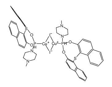 [Cu2(μ-I)2(1-(dinaphtho[2,1-d:1',2'-g][1,3,6,2]dioxathiaphosphocin-4-yl)-4-methylpiperazine)2] Structure