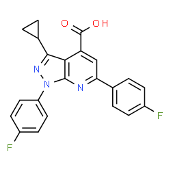 3-Cyclopropyl-1,6-bis(4-fluorophenyl)pyrazolo[3,4-b]pyridine-4-carboxylic acid结构式