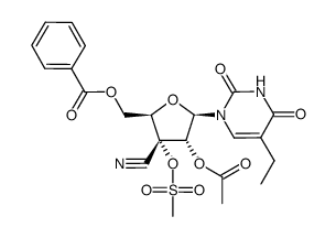 1-(2'-O-acetyl-5'-O-benzoyl-3'-C-cyano-3'-O-mesyl-β-D-ribofuranosyl)-5-ethyluracil Structure