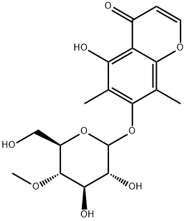 5-Hydroxy-6,8-dimethyl-7-[(4-O-methyl-D-glucopyranosyl)oxy]-4H-1-benzopyran-4-one结构式