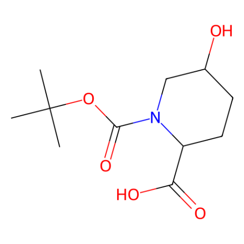 (2R,5R)-5-Hydroxy-1-{[(2-methyl-2-propanyl)oxy]carbonyl}-2-piperidinecarboxylic acid structure