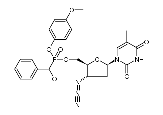 3'-azido-3'-deoxythymidin-5'-yl 4-methoxyphenyl α-hydroxy(phenyl)methylphosphonate Structure