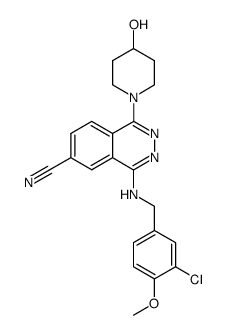 1-(4-hydroxypiperidino)-4-(3-chloro-4-methoxybenzyl)amino-6-cyanophthalazine结构式