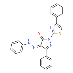 5-phenyl-4-(phenylhydrazono)-2-(4-phenyl-1,3-thiazol-2-yl)-2,4-dihydro-3H-pyrazol-3-one结构式