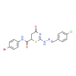 N-(4-bromophenyl)-2-[(2E)-2-(4-chlorobenzylidene)hydrazinyl]-4-oxo-5,6-dihydro-4H-1,3-thiazine-6-carboxamide Structure