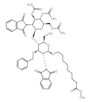 methyl 9-[(2R,3R,4R,5S,6R)-5-[(2S,3R,4R,5S,6R)-4,5-diacetyloxy-6-(acetyloxymethyl)-3-(1,3-dioxoisoindol-2-yl)oxan-2-yl]oxy-3-(1,3-dioxoisoindol-2-yl)-6-(hydroxymethyl)-4-phenylmethoxyoxan-2-yl]oxynonanoate Structure