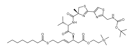 (S)-2-(trimethylsilyl)ethyl 3-((S)-2-((R)-2-(2-((tert-butoxycarbonyl)methyl)thiazol-4-yl)-4-methyl-4,5-dihydrothiazole-4-carboxamido)-3-methylbutanoyloxy)-7-(octanoylthio)hept-4-enoate结构式