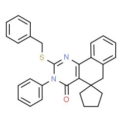 2-(Benzylsulfanyl)-3-phenyl-3H-spiro[benzo[h]quinazoline-5,1'-cyclopentan]-4(6H)-one Structure