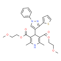 bis(2-methoxyethyl) 2,6-dimethyl-4-[1-phenyl-3-(thiophen-2-yl)-1H-pyrazol-4-yl]-1,4-dihydropyridine-3,5-dicarboxylate Structure