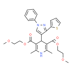 bis(2-methoxyethyl) 2,6-dimethyl-4-[1-phenyl-3-(thiophen-2-yl)-1H-pyrazol-4-yl]-1,4-dihydropyridine-3,5-dicarboxylate结构式