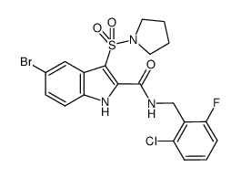 5-bromo-N-(2-chloro-6-fluorobenzyl)-3-(pyrrolidin-1-ylsulfonyl)-1H-indole-2-carboxamide结构式