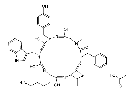 acetic acid,(3S,6S,9S,12R,15S,18S)-9-(4-aminobutyl)-3-benzyl-15-[(4-hydroxyphenyl)methyl]-12-(1H-indol-3-ylmethyl)-1,18-dimethyl-6-propan-2-yl-1,4,7,10,13,16-hexazacyclooctadecane-2,5,8,11,14,17-hexone结构式