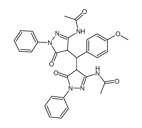 4,4'-(p-Methoxyphenyl)methyliden-bis(3-acetamido-1-phenyl-2-pyrazolin-5-on)结构式