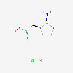 2-[(1S,2R)-2-Aminocyclopentyl]acetic acid;hydrochloride结构式